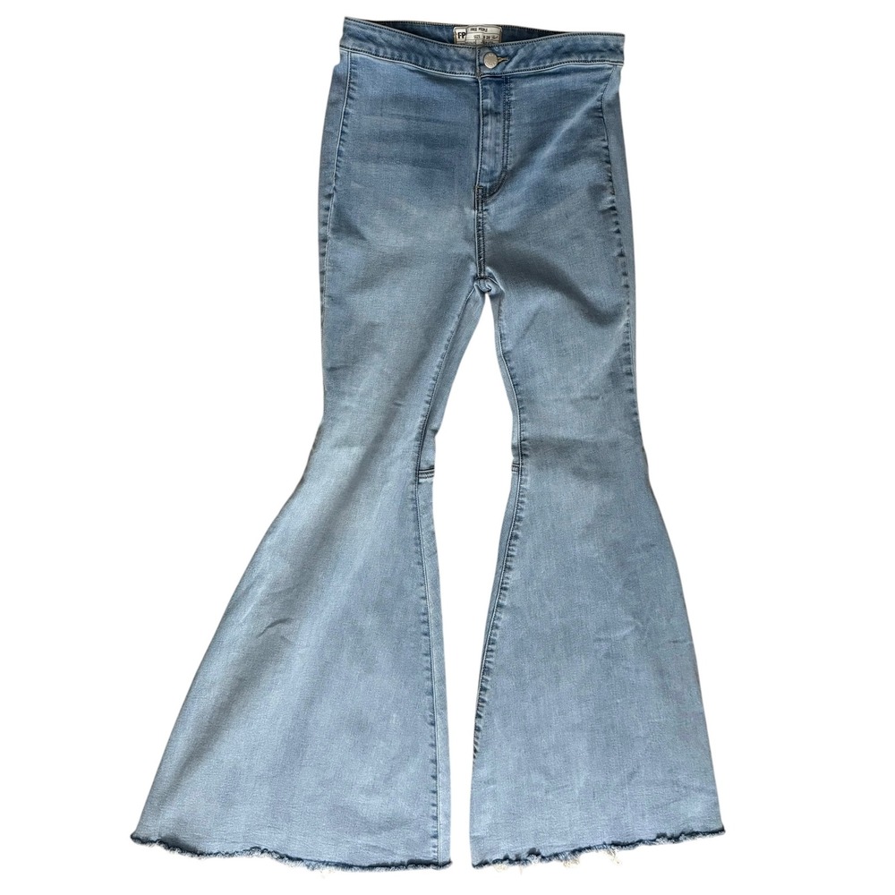 Free People Just Float On Flare Jeans Womens 28 Short Light Blue Stretch - Picture 2 of 13
